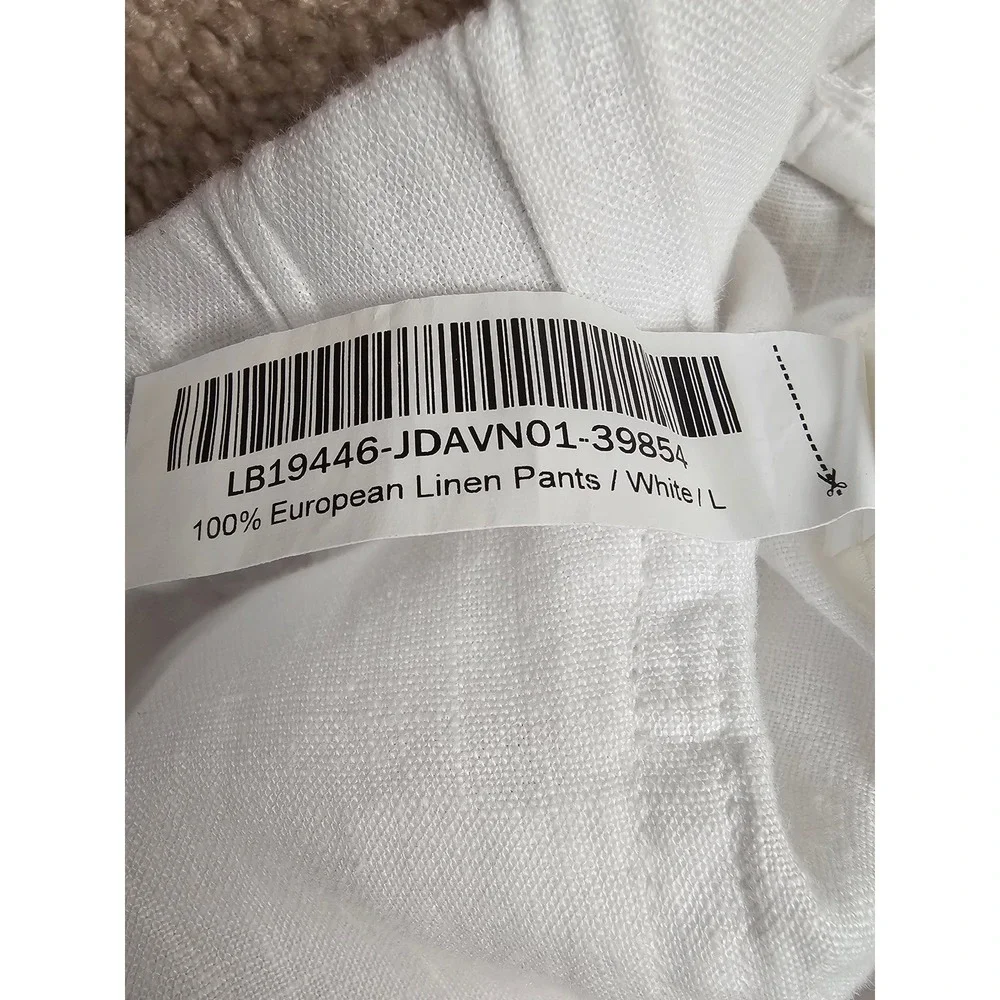 Quince 100% European Linen Pants White Wide Leg Elastic Waist Large NEW